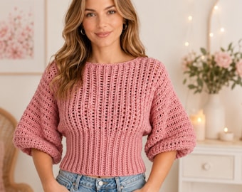 Crochet Top Pattern PDF, Beginner Crochet Top Pattern, Crochet Summer Top Pattern, Puff Sleeve Crochet Top, Instant Download