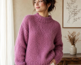 Hand Knitted Fluffy Mohair Sweater Women Oversized Fuzzy Alpaca Pullover Soft,Chunky Knit Winter Sweater Gift for Her,Duty Paid USA Shipping