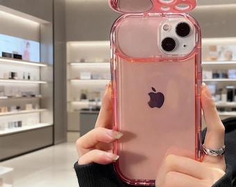 Funda para iPhone con soporte para espejo – Cubierta de TPU transparente a prueba de golpes