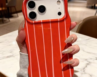 Funda para iPhone con borde ondulado y rayas / Cubierta brillante con bloques de color
