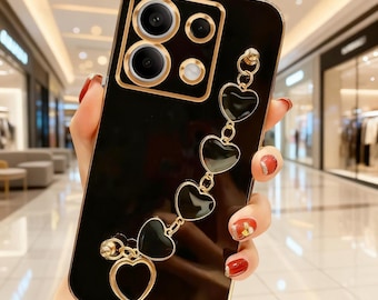 Funda para teléfono con cadena de corazones de amor para Xiaomi Redmi, elegante funda con brazalete chapado.