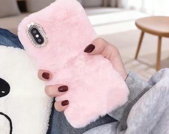 Funda para iPhone con diseño de corazón esponjoso – Funda de silicona de lujo con diseño de diamante para invierno