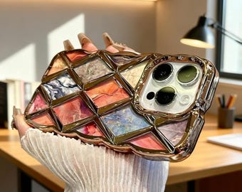 Funda de lujo con diseño de rejilla ondulada para iPhone, cubierta chapada a prueba de golpes.