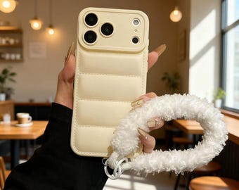 Funda acolchada de peluche para iPhone / Funda con correa de muñeca de felpa