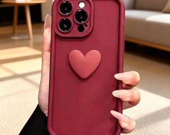 Funda para iPhone color rojo vino con diseño de amor – Cubierta de silicona a prueba de golpes