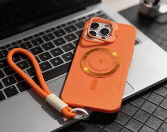 Funda MagSafe para iPhone con soporte y cubierta plegable para la lente.