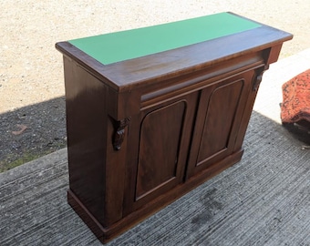 Antique victorian chiffonier sideboard faux leather top cupboard with shelf...