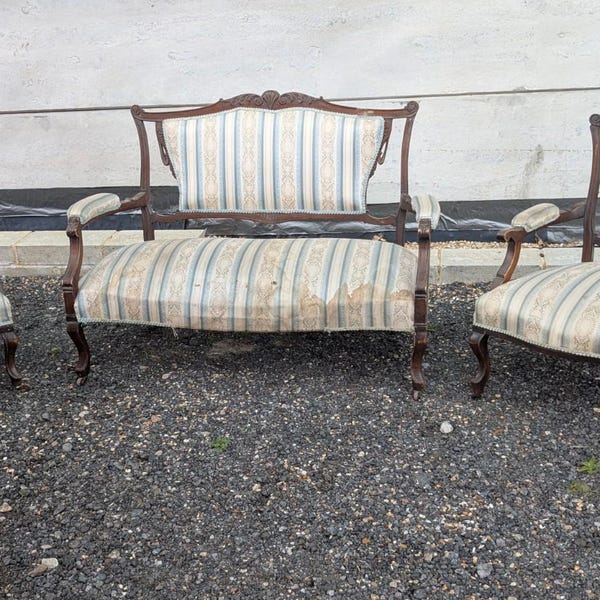 Antique lounge suite ideal for reupholstering settee and 2 armchairs