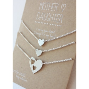 Mother 2 Daughters Bracelet Set - Mother's Day gift - silver hearts - mother daughter jewelry - jewelry gift - bracelet gift - gift for mom