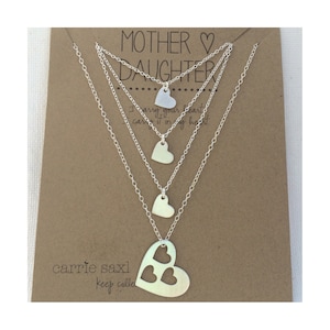 Mother Daughter Necklace Set - mother 3 daughters - silver hearts - mom necklace - mother daughter jewelry - mom gift - Mother&#39;s Day Gift
