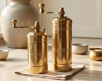 Handgemaakte messing pepermolenset, Turkse zout- en pepermolen, traditionele kruidenmolen, antieke koffiemolen, keukendecor