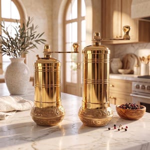Handmade Brass Salt and Pepper Grinder Set, Turkish Pepper Mill, Coffee Grinder, Herb Grinder, Kitchen Decor Gift