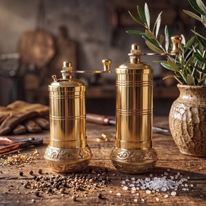 Handmade Brass Salt and Pepper Grinder Set, Turkish Pepper Mill, Coffee Grinder, Herb Grinder, Kitchen Decor Gift image 8