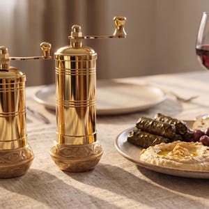 Handmade Brass Salt and Pepper Grinder Set, Turkish Pepper Mill, Coffee Grinder, Herb Grinder, Kitchen Decor Gift image 5