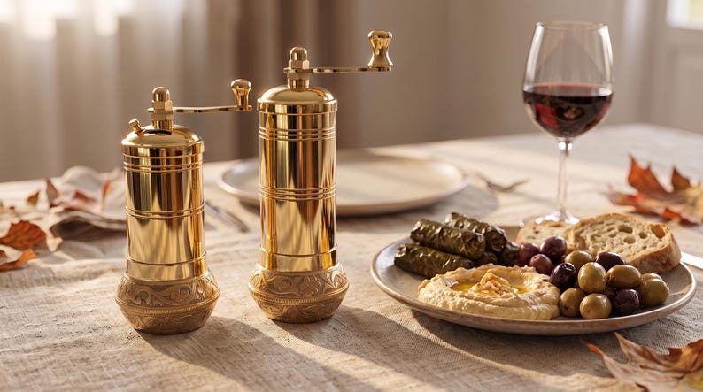 Handmade Brass Salt and Pepper Grinder Set, Turkish Pepper Mill, Coffee Grinder, Herb Grinder, Kitchen Decor Gift image 5