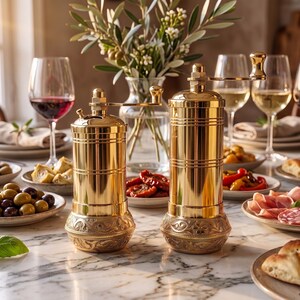 Handmade Brass Salt and Pepper Grinder Set, Turkish Pepper Mill, Coffee Grinder, Herb Grinder, Kitchen Decor Gift image 6