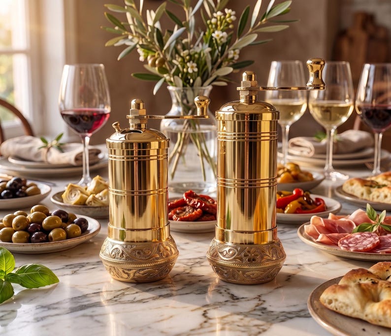 Handmade Brass Salt and Pepper Grinder Set, Turkish Pepper Mill, Coffee Grinder, Herb Grinder, Kitchen Decor Gift image 6