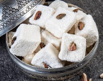 Delicias turcas de pistacho con coco / Delicias turcas premium con pistachos de Antep / Regalo de dulces gourmet hechos a mano
