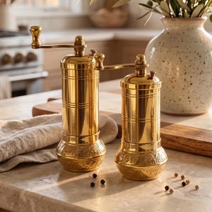 Handmade Brass Pepper Mill, Turkish Spice Grinder for Kitchen, Vintage Coffee Station Decor, Manual Grinder Housewarming Gift for Him