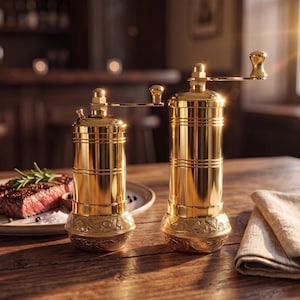 Handmade Brass Salt and Pepper Grinder Set, Turkish Pepper Mill, Coffee Grinder, Herb Grinder, Kitchen Decor Gift image 3