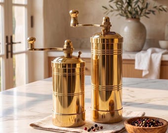 Handgefertigte Messing Pfeffermühle Set, türkische Salz- und Pfeffermühle, traditionelle Gewürzmühle, antike Kaffeemühle, Küchendekoration