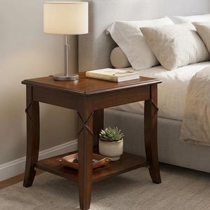 Solid Wood Side Table, Cherry Walnut End Table, Vintage Accent Nightstand, Storage Shelf