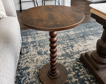 Table d'appoint ronde marron rustique, pieds en bois massif, table de chevet moderne