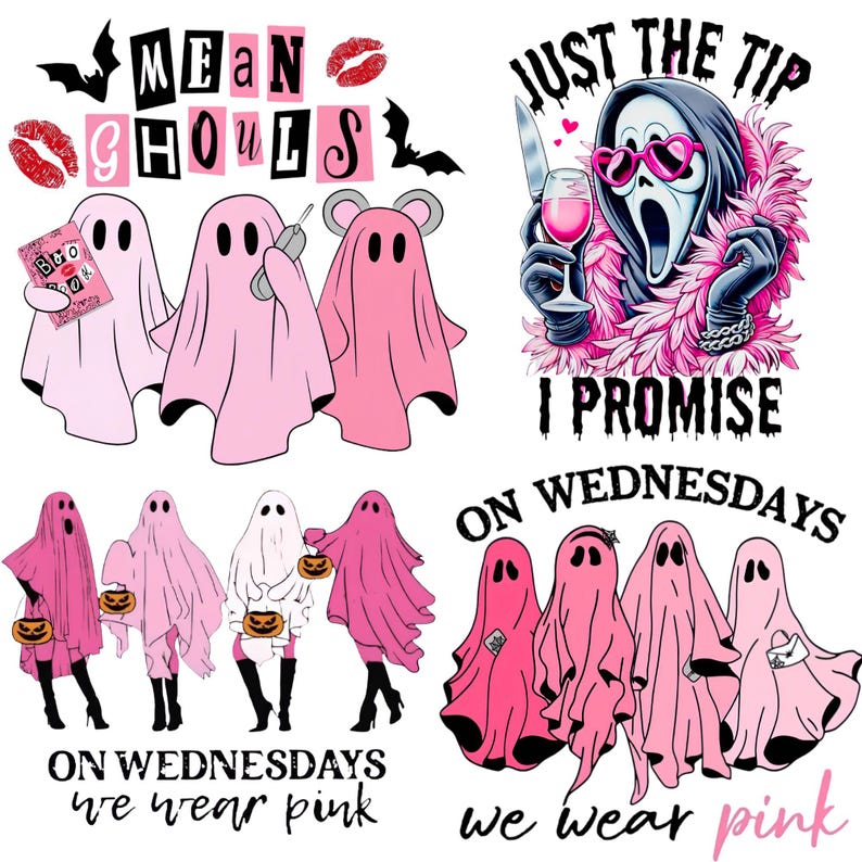 Randig kokett spökrosett png, rosa Halloween-flickskjorta, söt läskig pumpa-rosettdesign, preppy Halloween-png, digital nedladdning bild 1