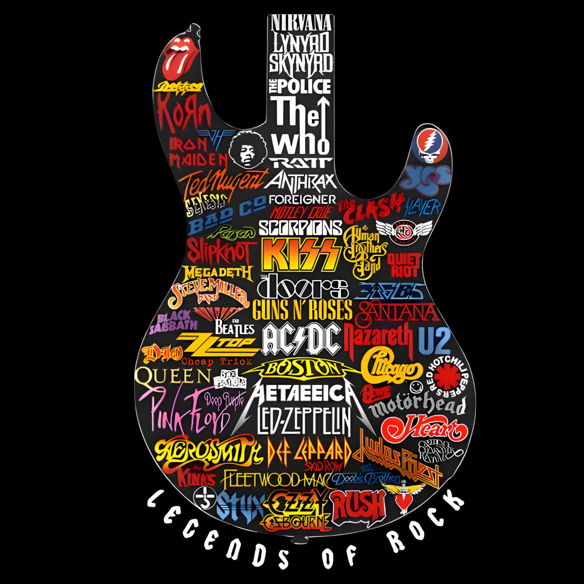 Rock Legends Guitar PNG | Classic Rock Band Logo Guitar Art
