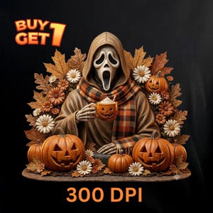 Ghostface Fall Coffee Png, Halloween Latte Shirt Design, Autumn Spooky Season Sublimation, Spooky Pumpkin Coffee PNG