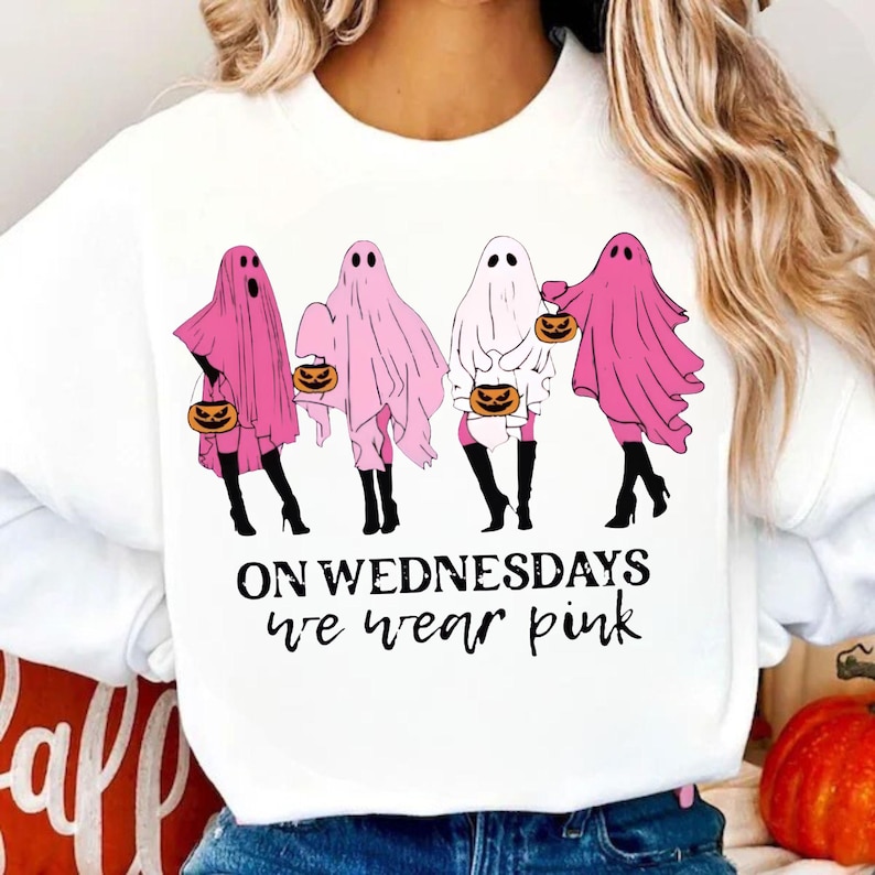 Randig kokett spökrosett png, rosa Halloween-flickskjorta, söt läskig pumpa-rosettdesign, preppy Halloween-png, digital nedladdning bild 4