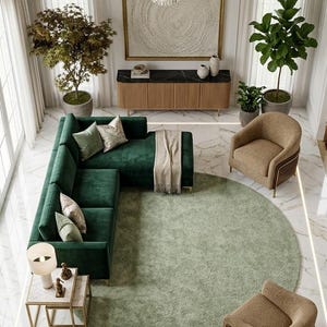 Handmade Round Sage Green Tufted Wool Rug, Modern Minimalist Carpet