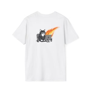 I test in Production T-Shirt | Cat at Laptop with Flames, Dev Humor