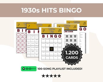 1930s Music Bingo Printable, 1,200 Cards, 100 Songs, 5x5 and 3x3 Game, QR Calling Cards, Spotify Playlist, Instant Download