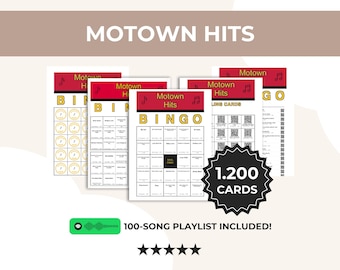 Motown Hits Music Bingo Printable, 1,200 Cards, 100 Songs, 5x5 and 3x3 Game, QR Calling Cards, Spotify Playlist, Instant Download PDF