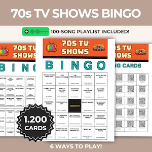70s TV Shows Bingo, Printable 1200 Cards 100 Programs, 5x5 3x3 QR Calling, Spotify Instant Download Retro Party Senior Activity Family Night