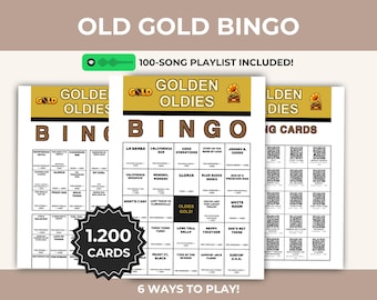 Golden Oldies Music Bingo Printable Game, Throwback Playlist, Nostalgic Singalong Activity, Instant Download, Digital PDF, QR Calling Cards