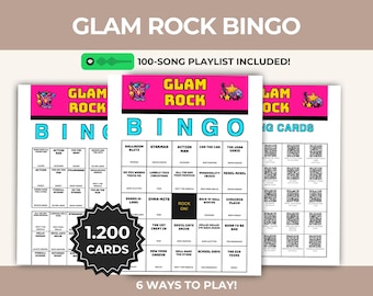 Glam Rock Music Bingo Printable Game, Throwback Playlist, Nostalgic Singalong Activity, Instant Download, Digital PDF, QR Calling Cards