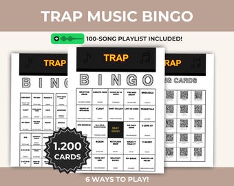 Trap Music Bingo Printable Game, Urban Playlist, High Energy Singalong Activity, Instant Download, Digital PDF, QR Calling Cards