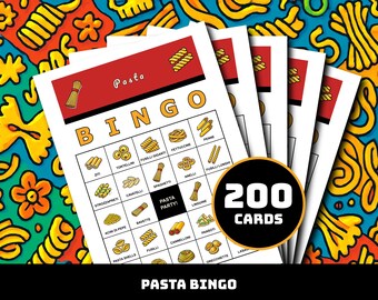 Pasta Bingo Spiel - 200 Druckbare Karten mit 40 Köstlichen Momenten | Essen lernen für Klassenzimmer, Homeschool, Familienspaß & Kochaktivität