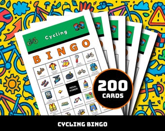 Radsport-Bingospiel - 200 druckbare Karten mit 40 Fahrmomenten | Fitness-Lernen für Radsport-Clubs, Indoorcycling, Familienspaß & Bike Month