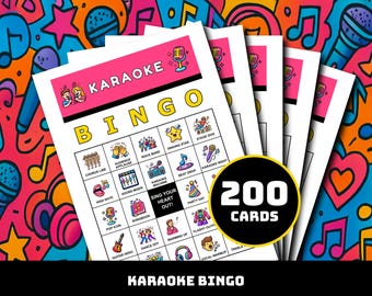 Gra w bingo karaoke – 200 kart do druku z 40 momentami do wspólnego śpiewania | Impreza z karaoke, urodzinami, wyjściem z dziewczynami i dla miłośników muzyki