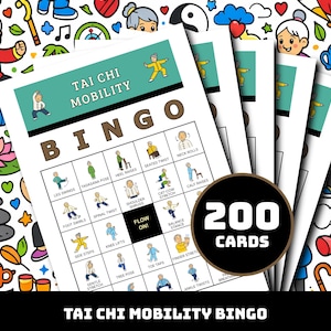 Tai Chi Mobility Exercises For Seniors Bingo 200 Cards, Gentle Balance Activity, Wellness Group Printable, Instant Download PDF