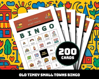 Old Timey Kleinstadt Bingo Spiel - 200 Karten zum Ausdrucken mit 40 nostalgischen Momenten | Gemütliche Aktivität für Klassenzimmer, Familienspaß, Vintage-Party