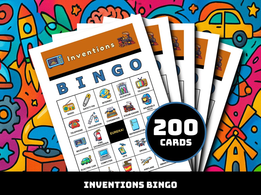 Inventions Bingo Game – 200 Printable Cards With 40 Genius Moments ...