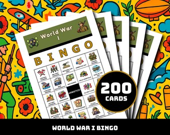 Weltkrieg Bingo Spiel - 200 druckbare Karten mit 40 historischen Momenten | Geschichtslernen für Klassenzimmer, Hausschule, Familienspaß & Weltstudie
