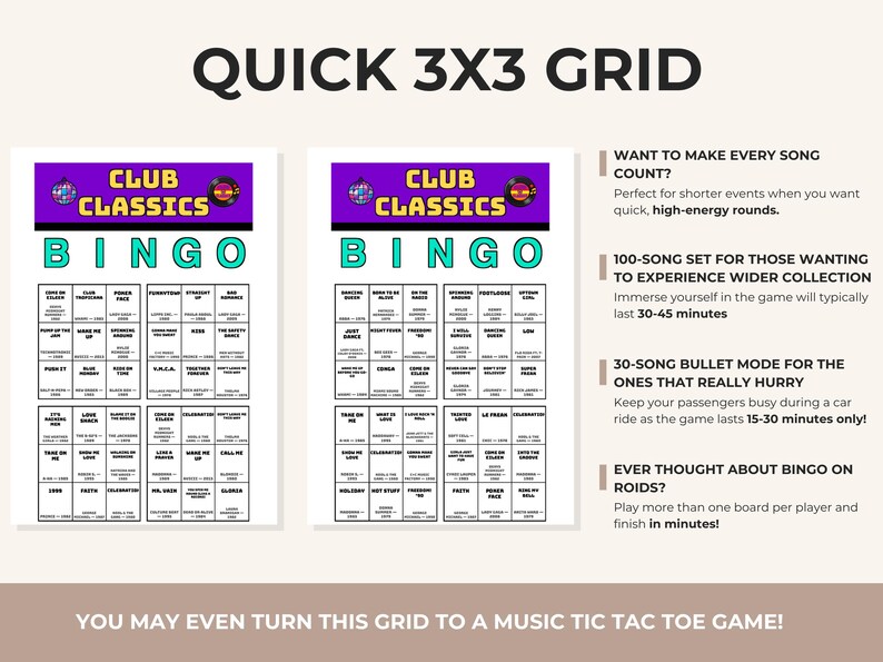 Club Classics Music Bingo Printable Game, Dancefloor Playlist, High Energy Singalong Activity, Instant Download Digital PDF, QR Calling Card image 5
