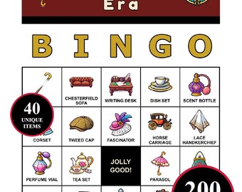 Viktorianisches Era Bingo Spiel - 200 druckbare Karten mit 40 klassischen Geschichtsmomenten | Lernen für Klassenzimmer, Homeschool, Familienspaß, Weltstudie