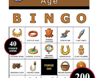 Bronzezeitliches Bingo Spiel - 200 druckbare Karten mit 40 historischen Momenten | Lernspiel für den Unterricht, die Hausschule, den Familienspaß & das Weltbild