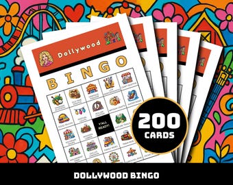 Dollywood Bingo Spiel - 200 Druckkarten mit 40 Freizeitpark-Momenten | Reisen Sie für Klassenzimmer, Homeschool, Familienspaß & Abenteuer in Tennessee